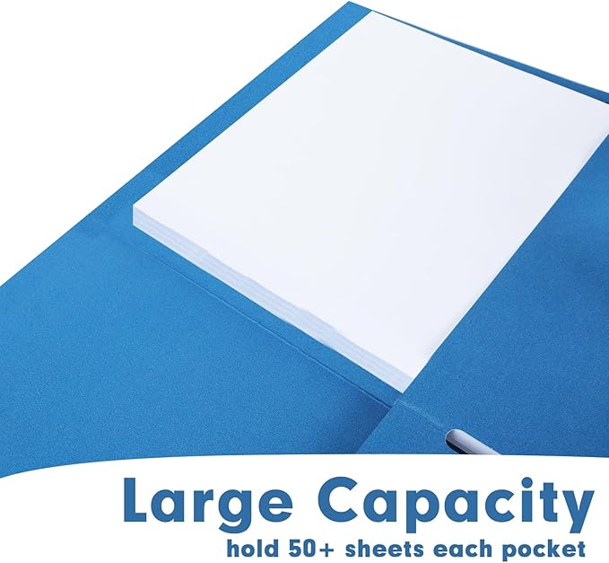 Two Pocket Folders, RAZCC 50 Pack 2 Pocket Folders Fit Letter Size Paper, Paper Folders with Pockets for School Office Business Home, Navy Blue