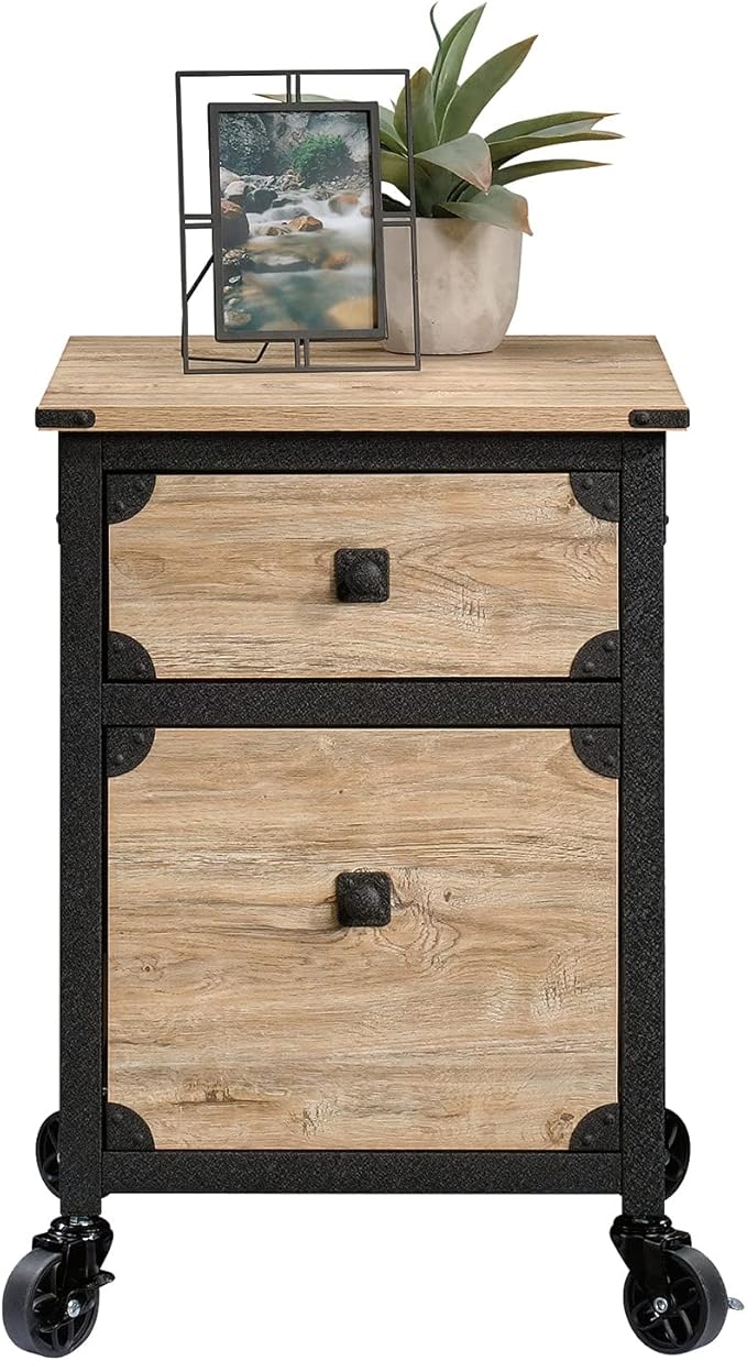Sauder Steel River Pedestal File Cabinet, Metal Accent File Cabinet, Casters for Mobility, Industrial Style - Milled Mesquite Finish