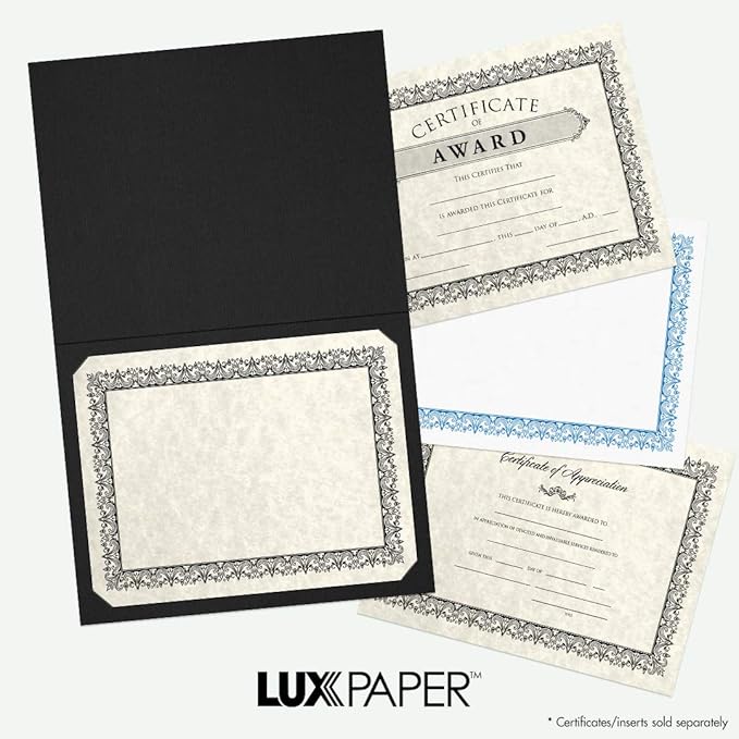 LUXPaper 9.5" x 12" Certificate Holders | Black Linen | 100lb. Cover | 250 Qty