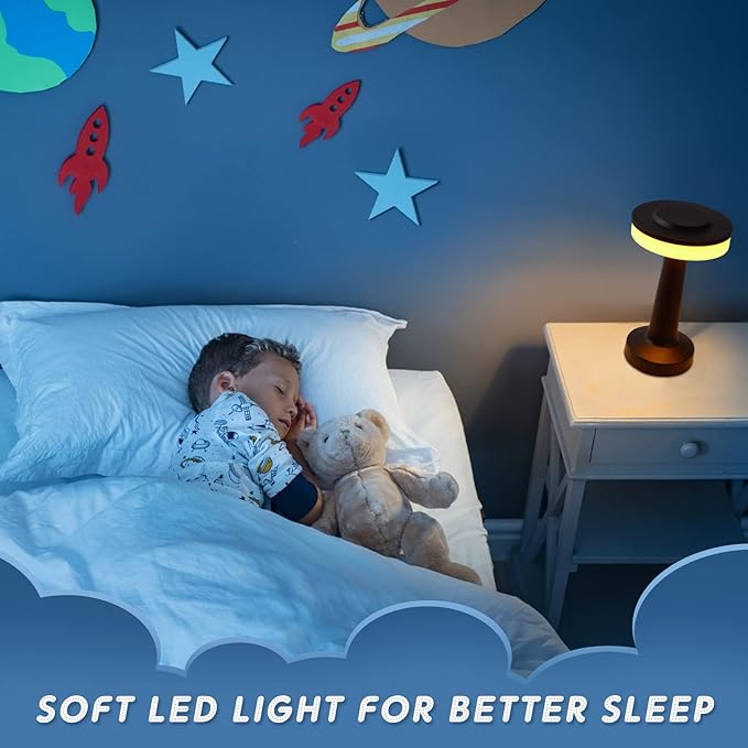 Riakrum Set of 2 LED Portable Cordless Table Lamp with Touch Sensor 3 Color Stepless Dimming Rechargeable Battery up to 15 Hours Cordless Table Light Wireless Lamp for Nursery(Black,4 Pcs)