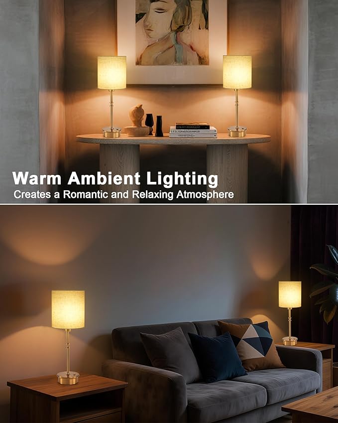 UMEXUS Cordless Table Lamp, Rechargeable Battery powered Light Patio, Dimmable Touch Small Accent Lamp with Linen Shade, Ambient Lighting for Home Nightstand Kitchen Counter Sofa Side End Dining Table