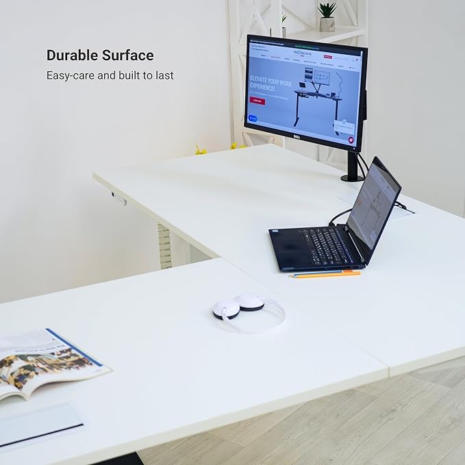 Progressive Desk Stand Up Height Adjustable Standing Desk - L Shaped 83" x 55" Corner Computer Rising Workstation Electric Table - Gray Oak, Black Frame