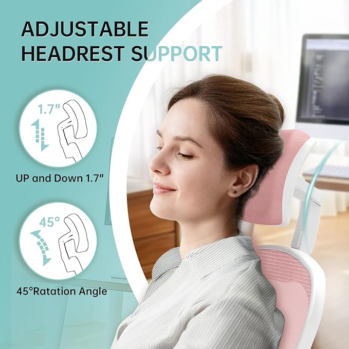 Office Chair Ergonomic Desk Chair, 330LBS Capacity, High Back Computer Chair for Long Hours Comfortable, Rolling Swivel Executive Task Chair for Home Office with Flip-up Armrests(White Pink)