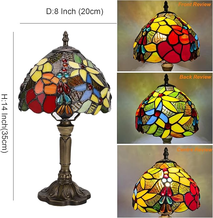 Tiffany Lamp Rose Flower Stained Glass Table Lamp for Bedroom,3 Color-Temperatures Nightstand Bedside Home Office Desk Lamp Accent Table lamp for Living Room Hotel, 8X8X14 Inch