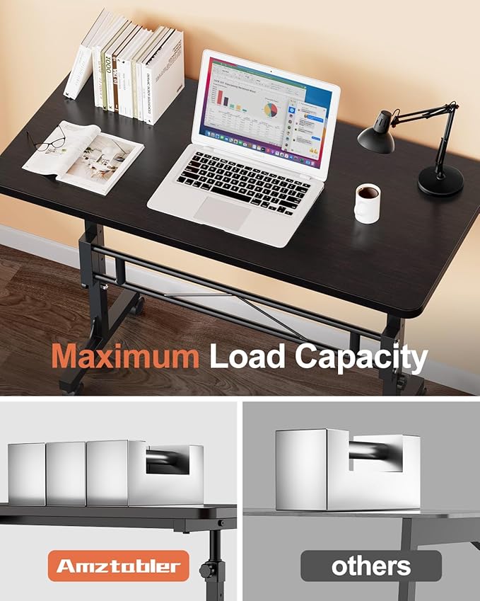 Small Standing Desk Adjustable Height, Mobile Stand Up Desk with Wheels, 32 Inch Portable Rolling Desks for Walking Pad Treadmill Black