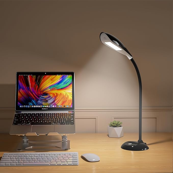 Desk Lamp, LED Eye-Caring Table Lamp, Study Lamps with Flexible Goose Neck for Bedroom, Eye-Caring Light, 3 Brightness 360° Rotation Touch Table Gooseneck Lamp, Bright for Bedroom, Study, Home Office