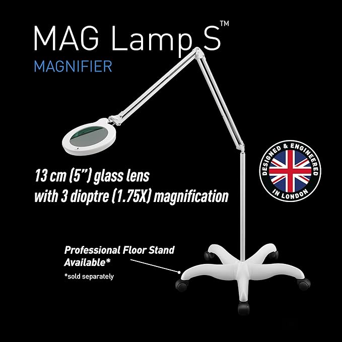 Magnifying Lamp S - Clip On Magnifier Lamp for Nail Salons, Tattoo Artists, Reading & Detailed Work - Dimmable Mag Lamp