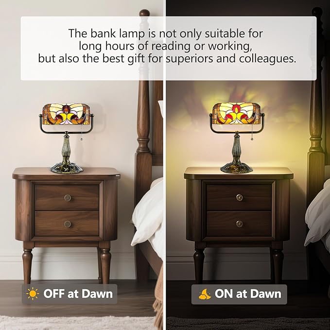 Tiffany Bankers Desk Lamp,Baroque Style Stained Glass Piano Light with LED Bulb, Vintage Tiffany Desk Lamp for Office, Study, or Timeless Home Décor.