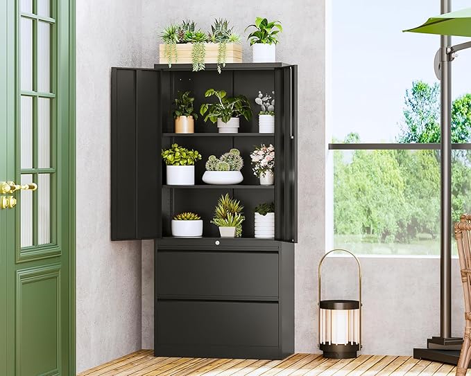 Letaya File Cabinet for Home Office, Metal Storage Cabinets with Adjust Shelves and Lock,2 Drawers Filing Cabinets-Hang Legal/Letter/A4/F4 Size Filing-Black