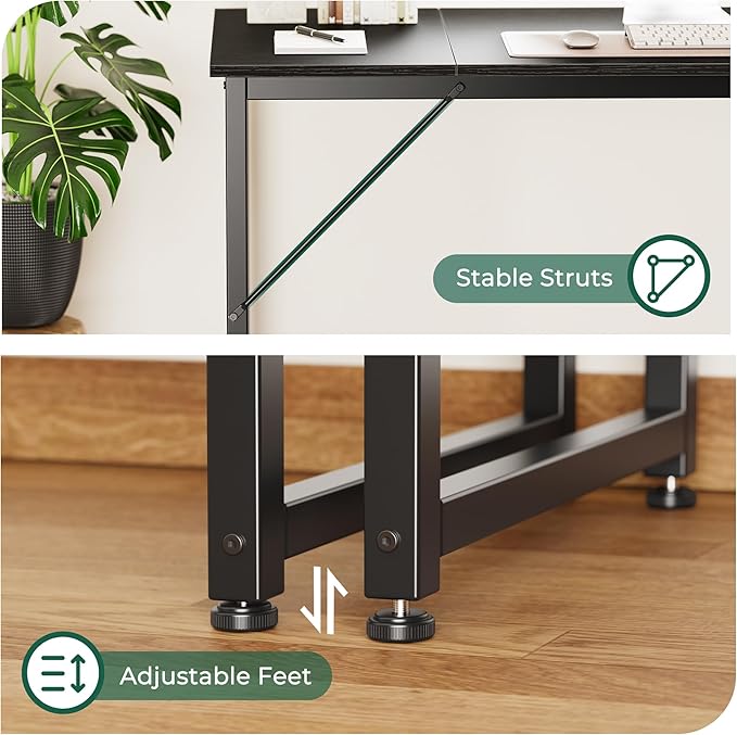 Huuger Computer Desk, 70 Inch Office Desk, Gaming Desk with Storage, Writing Desk Work Desk for Home Office, Study, Long Simple Desk, Large Legroom, Metal Frame, Black