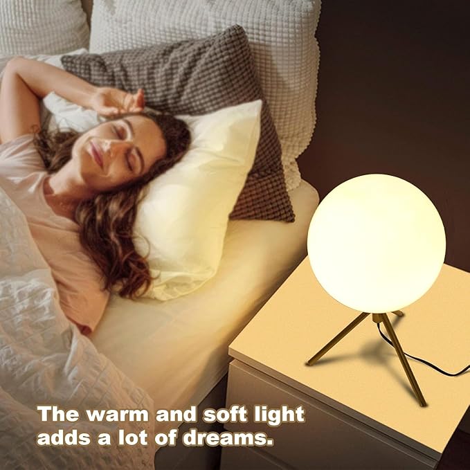 Gold Table Lamps Set of 2, Mid Century Modern Globe Desk Lamp with Milk White Glass Shade Metal Tripod Base, Vintage Bedside Lamp Small Round Table Lamps for Bedroom Living Room Study