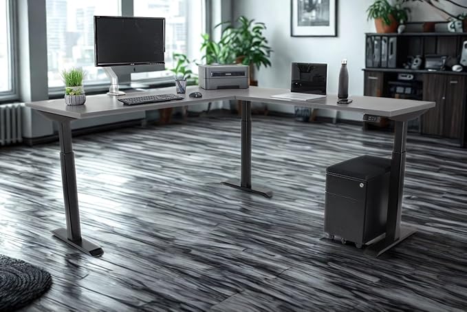 Lift It, Electric Sit Stand Adjustable Height 72"x24" I 48"x24" L-Shape Office Desk for Office or Home, Dual Motor, 4 Memory Digital Control with USB Charging, Charcoal Pattern Top and Black Frame