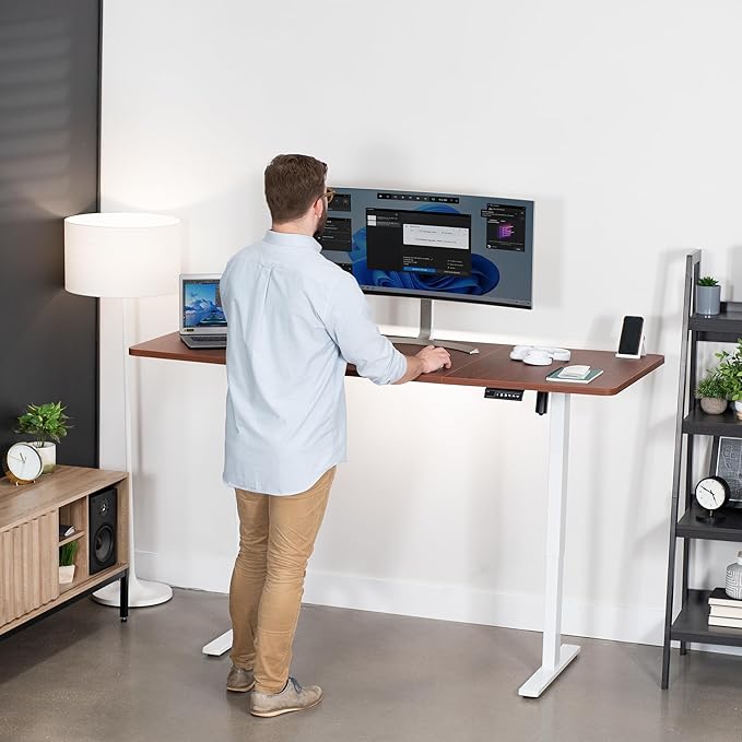 VIVO Electric 71 x 30 in Standing Desk, Memory Height Adjustment, 1B Series, Dark Walnut Top White Frame, DESK-KIT-1W7D