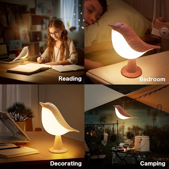 VViN 2 in 1 Small Desk Lamp, Bird Cordless Table Lamp with 3 Color Temperature Dimmer and Touch Sensor - Rechargeable Battery Night Light for Kids, Bedroom, Bedside, and Outdoor Use