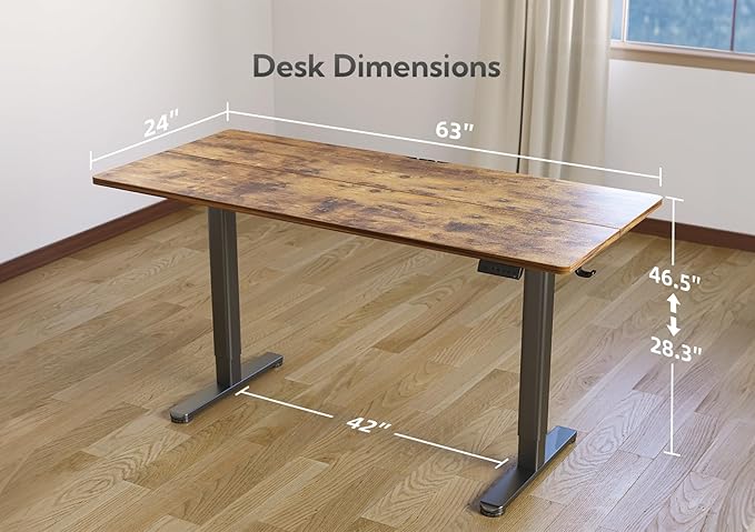 YDN Standing Desk, Electric Adjustable Height Stand up Desk, 63x24 Inches Sit Stand Home Office Desk with Splice Board, Rustic Brown Top