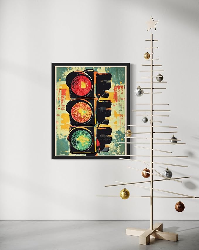 Traffic Light Pop Art Poster Print, Vintage Retro Wall Art Decor Paintings Classic Artwork for Bedroom Living Room Decorations. 43 (Traffic Light, 16 x 20 inches, Black Frame)