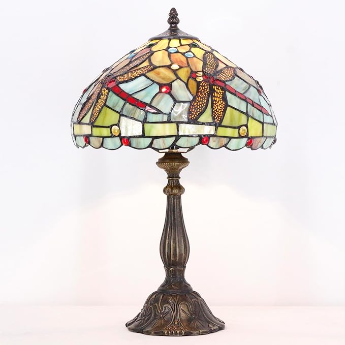 Tiffany Lamp Touch Control Table Lamp Red Stained Glass Desk Lamp 12X12X19 Inches Dragonfly Style Reading Light