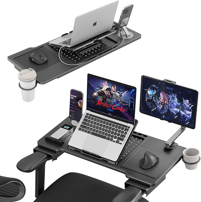 Newtral Home Office Laptop Desk for Armchairs, Adjustable Laptop Table Tray for Working, Gaming, Reading, Writing, and Eating (Black, Enhanced)