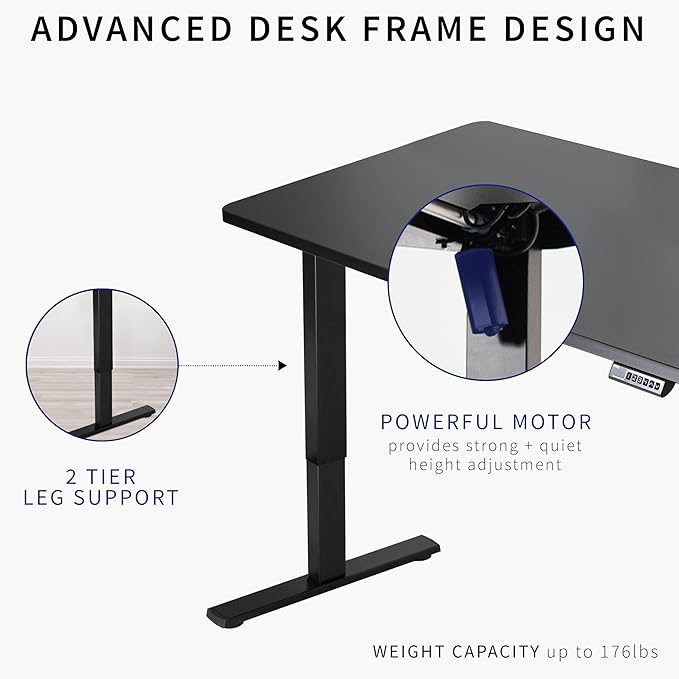 VIVO Electric 48 x 30 in Standing Desk, Memory Height Adjustment, 1B Series, One-Piece White Top, Black Frame, DESK-KIT-1B5W