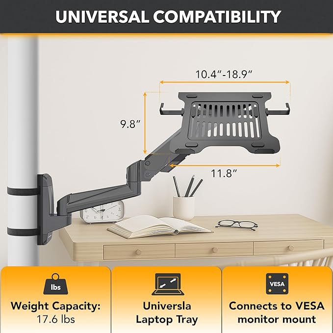 ZEBOZAP CLMLTP1016 Ergonomic Laptop Mount for Poles | Fits Devices Up to 19" | 360° Rotation | Anti-Slip Tray | Tool-Free Strap Mounting | Outdoor, Industrial & Mobile Workstations