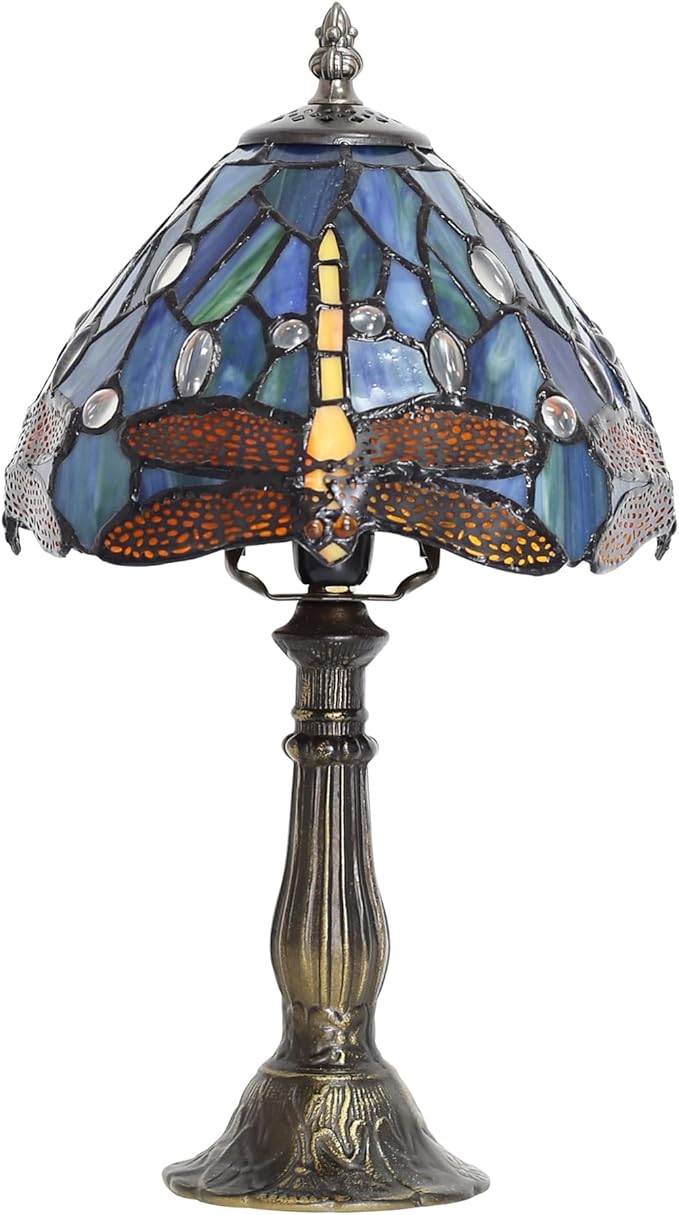 Tiffany Table lamp 8-inch Small Stained Glass lamp in a Vintage Dragonfly Pattern Style can be Used as a Decoration for The Living Room Bedside in The Bedroom or Desk