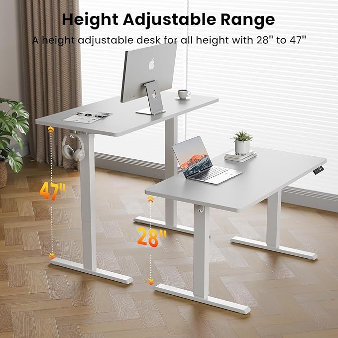 40x24 Inches Height Adjustable Electric Standing Desk with 2 Hooks for Home Office, Ergonomic Sit Stand up Desk with Splice Board, White
