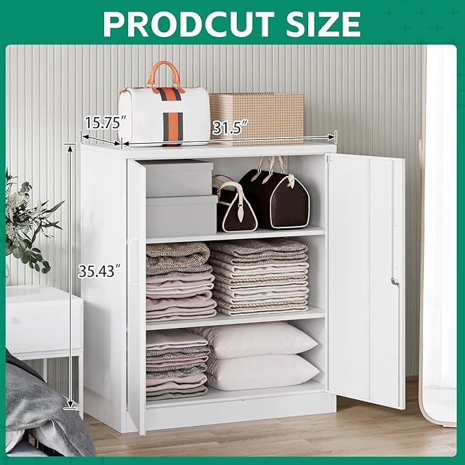 Letaya Metal Storage Cabinets with Lock, Small Locker Organizer Steel Cabinets, Adjustable Layers Shelves 2 Doors for Home, Office, Warehouse,Garage,Industrial,Employee Lockers (White-36)