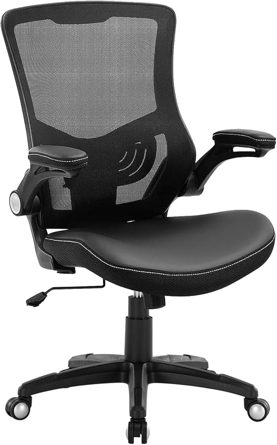 Ergonomic Office Chair Desk Computer PU Leather Home Office Desk Chair with Lumbar Support Flip-up Armrests, Executive Rolling Swivel Comfy Task Chair