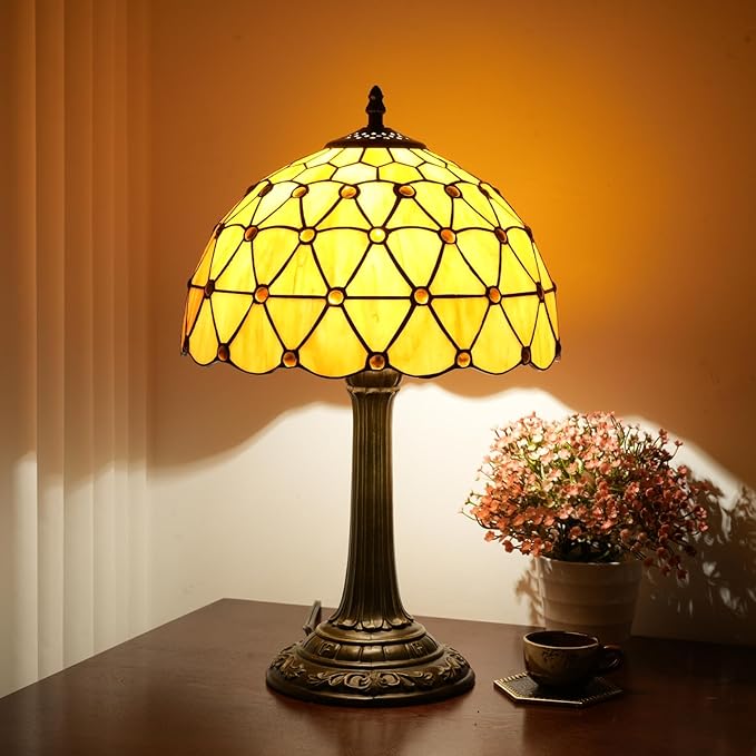 Tiffany Lamps Vintage Orange Lamp Mushroom Bedside for Bedroom Dector Stained Glass Table Lamp Living Room Office Kitchen Hotel Bar Farmhouse 12 Inch Aesthetic Nightstand 70s 80s Reading Desk Light