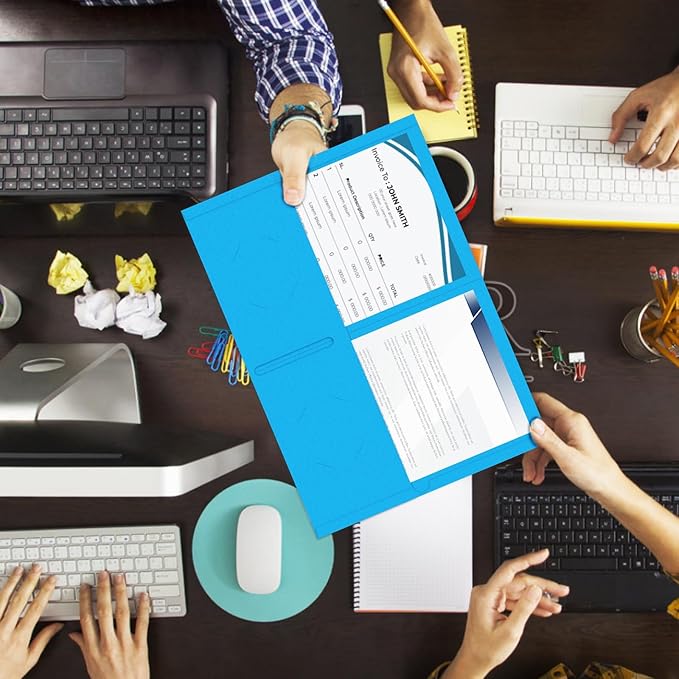 Two Pocket Folders, RAZCC 50 Pack 2Pocket Folders Fit Letter Size Paper, Paper Folders with Pockets for School Office Business Home, Blue, Cyan