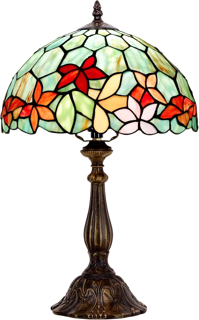 Tiffany Lamp Touch Control Table Lamp Red Yellow Green Flowers Style Stained Glass Desk Lamp 12X12X19 Inches Reading Light
