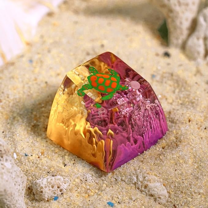 Sea Turtle Artisan Keycap Purple and Yellow Ocean R1 SA Profile Custom Sea Creatures Keycaps 1U ESC Handmade Gaming Resin Key Cap Cherry MX Switch Compatible Mechanical Keyboard Turtle Lover Gift