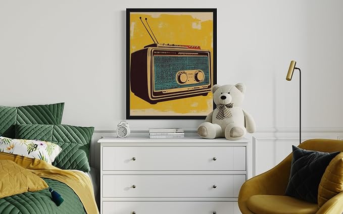Radio Pop Art Poster Print, Vintage Retro Wall Art Decor Paintings Classic Artwork for Bedroom Living Room Decorations. 43 (Radio, 11 x 14 inches, Black Frame)