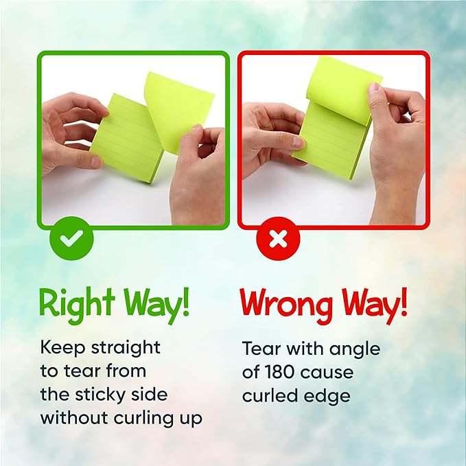 Lined Sticky Notes 3x3 Pack of 8, Bright Colored Super Self Sticky Pads - 60 Sheets/Pad - Easy to Post for School, Office Supplies, Desk Accessories