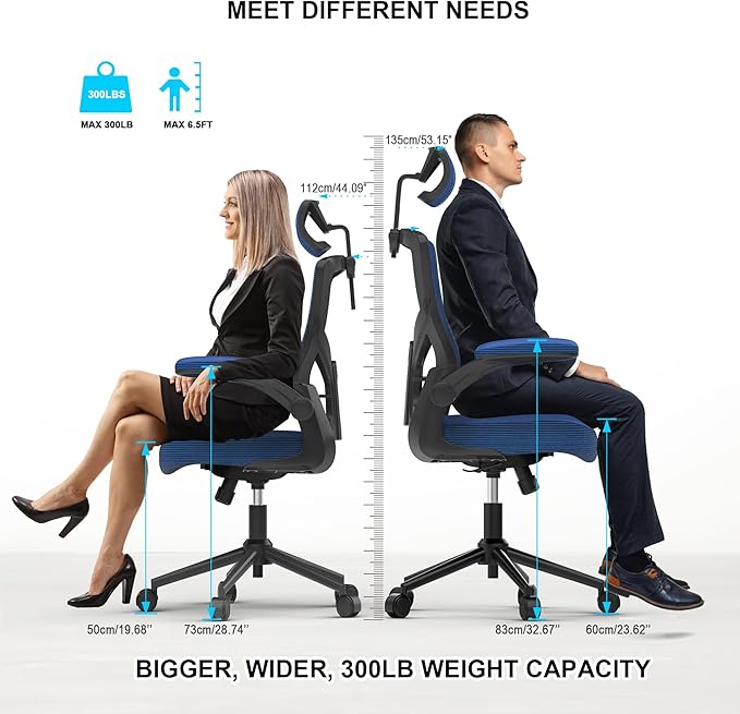 Home Office Chair, Ergonomic Comfy Desk Chair, High Back Computer Chair- Adjustable Headrest with Flip-Up Arms, Lumbar Support, Swivel Executive Task Chair (Portimao Blue, Modern)