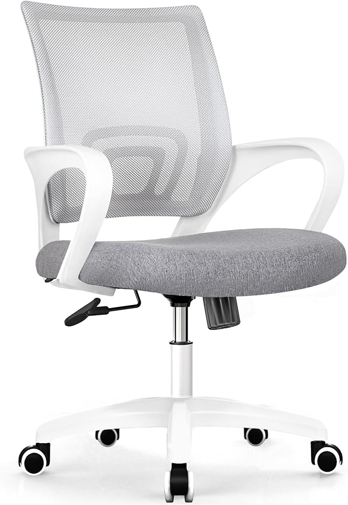 Office Chair with Ergonomic Mid Back Cushion Lumbar Support Adjustable Swivel Rolling Computer Gaming Desk Chair Comfy Mesh Seat Wheels Home Executive Use (1, Grey)