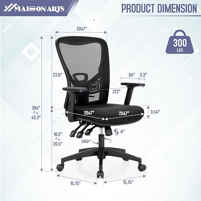 MAISON ARTS Ergonomic Mesh Office Chair, High Back Computer Task Chair Desk Chair with Adjustable Armrest and Lumbar Support for Home Office