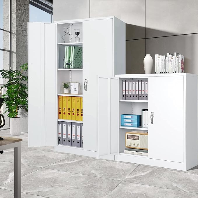 Greenvelly Metal Cabinet, 36" Locking Storage File Cabinet with Doors and Shelves for Office,Home,Gym,School,Kitchen(White)