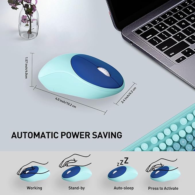 Wireless Keyboard and Mouse Combo with Switch Button- 2.4GHz Cordless Typewriter Keyboard | Auto-Sleep | USB Receiver for Windows PC/Laptop - Blue Gradient