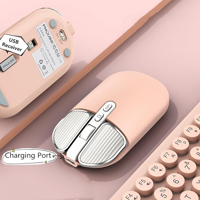 YOCUNKER Wireless Mouse, 2.4G Rechargeable Silent Slim Computer Mouse with USB Receiver 3 DPI, Back to Desktop Button Cordless Mice for PC Laptop Computer Desktop Windows Mac OS Office (Pink)