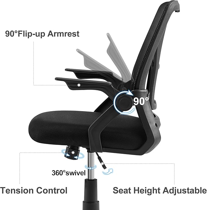 VECELO Mid-Back Swivel Ergonomic Office Chair with Adjustable Arms, Mesh Lumbar Support for Computer Task Work, Jet Black