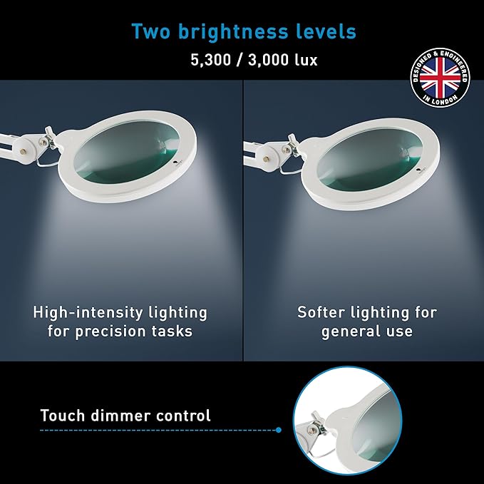 Magnifying Lamp XL - Clip On Magnifier Lamp for Nail Salons, Tattoo Artists, Reading & Detailed Work - Dimmable Mag Lamp