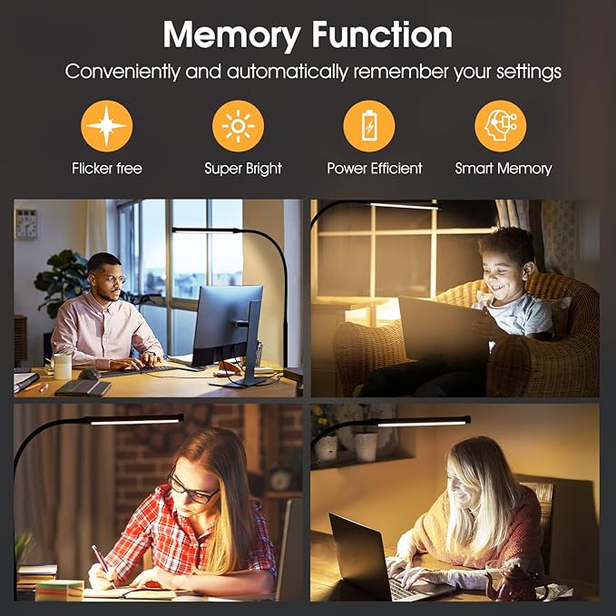 LED Desk Lamp with Clamp, Eye-Caring Clip on Lights for Home Office, 3 Modes 10 Brightness, Long Flexible Gooseneck, Metal, Swing Arm Architect Task Table Lamps with USB Adapter, White