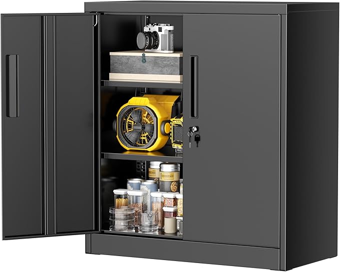 Greenvelly Metal Cabinet, 36" Locking Storage File Cabinet with Doors and Shelves for Office,Home,Gym,School,Kitchen(Black)