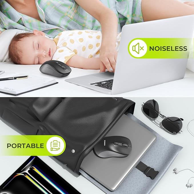 seenda Wireless Mouse, Bluetooth & 2.4G USB Dual Mode for Laptops & Computers - Mac & Windows Compatible - Black