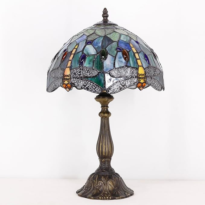 Tiffany Lamp Touch Control Table Lamp Brown Yellow Stained Glass Desk Lamp 12X12X19 Inches Dragonfly Style Reading Light