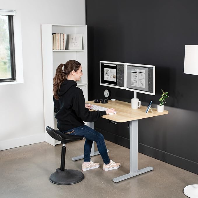 VIVO Electric 48 x 30 in Standing Desk, Memory Height Adjustment, 1B Series, One-Piece Light Wood Top, Gray Frame, DESK-KIT-1G5C