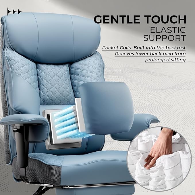 GTRACING Big and Tall Office Chair 400LBS Wide Ergonomic Gaming Chair with Deluxe Embossing Designed Leather with Foot Rest,150°Reclining Adjustable Soft Armrests Pocket Spring Back Support and Pillow