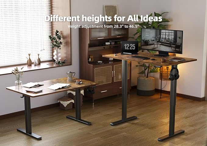 YDN Standing Desk, Electric Adjustable Height Stand up Desk, 63x24 Inches Sit Stand Home Office Desk with Splice Board, Rustic Brown Top
