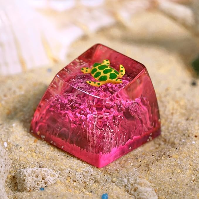 Sea Turtle Artisan Keycap Magenta Ocean Coral Reef R1 SA Profile Custom Sea Creatures Keycaps 1U ESC Handmade Gaming Resin Key Cap Cherry MX Switch Compatible Mechanical Keyboard Turtle Lover Gift